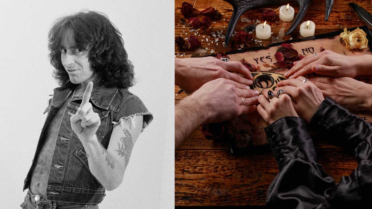 Bon Scott wagging his finger, plus hands on a ouija board