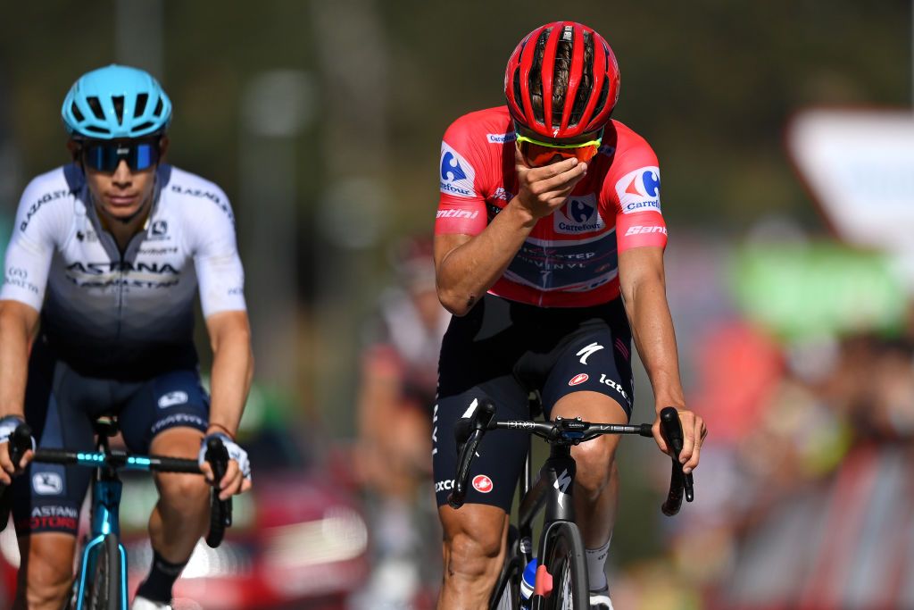 NAVACERRADA SPAIN SEPTEMBER 10 Remco Evenepoel of Belgium and Team QuickStep Alpha Vinyl Red Leader Jersey gets excited knowing hes the final winner after the 77th Tour of Spain 2022 Stage 20 a 181km stage from Moralzarzal to Puerto de Navacerrada 1851m LaVuelta22 WorldTour on September 10 2022 in Puerto de Navacerrada Spain Photo by Justin SetterfieldGetty Images
