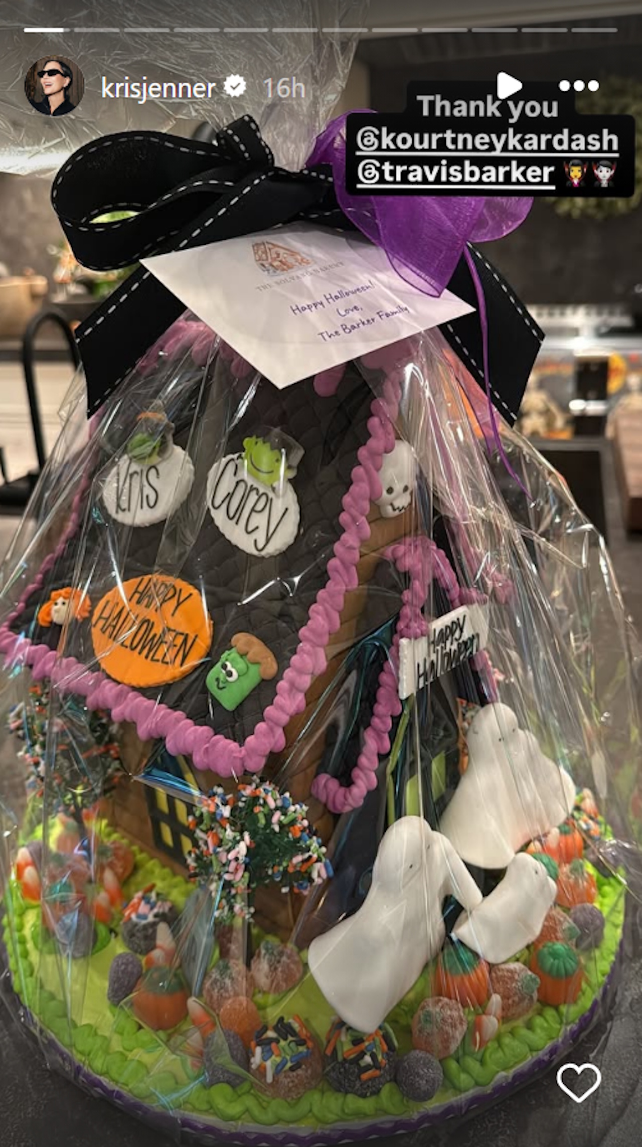 Kris Jenner shows off a Halloween-themed gingerbread house sent to her from Kourtney Kardashian and Travis Barker.