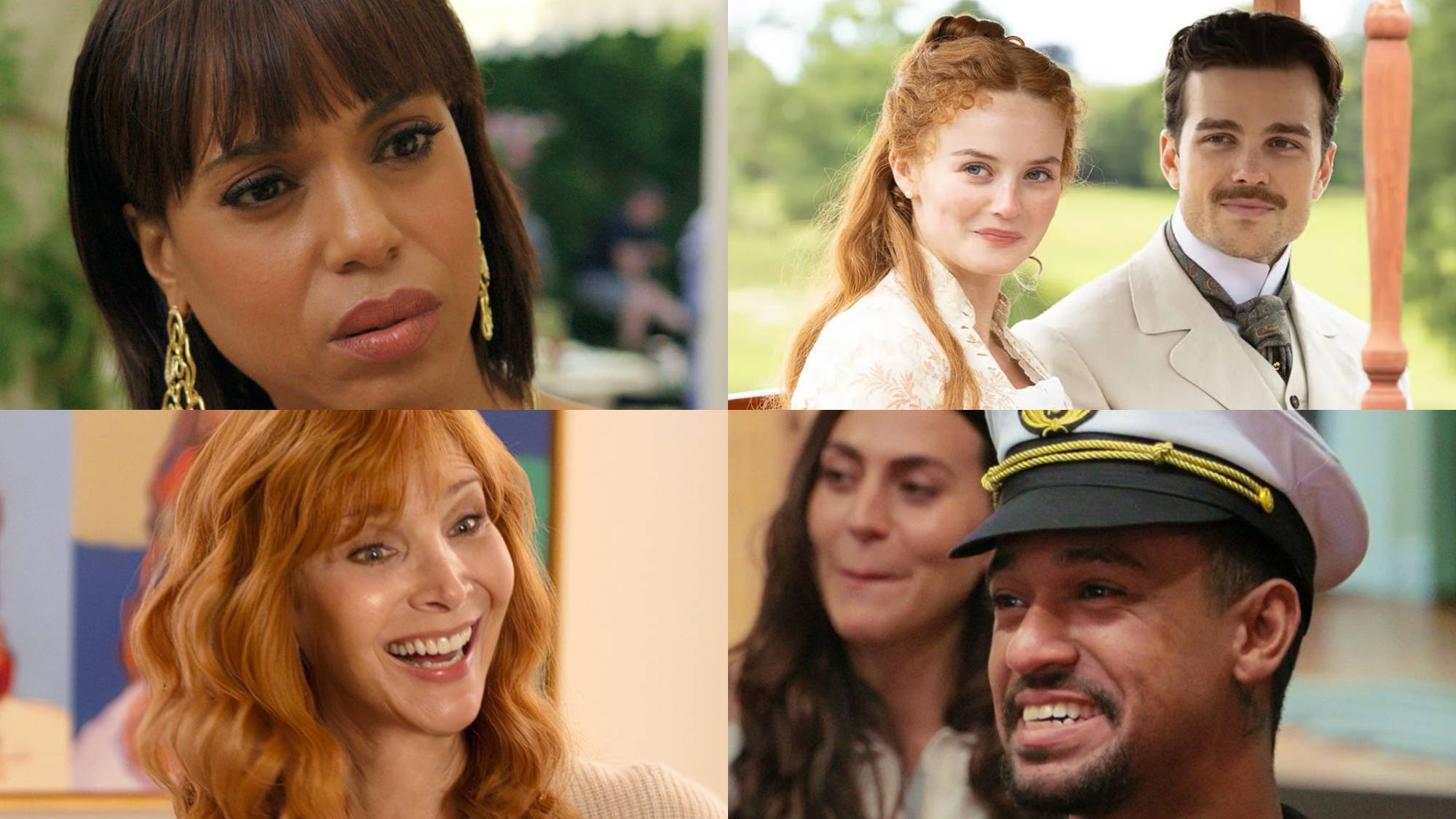 (clockwise from top left): Imperfect Women; The Forsytes; Jury Duty Presents: Company Retreat; The Comeback