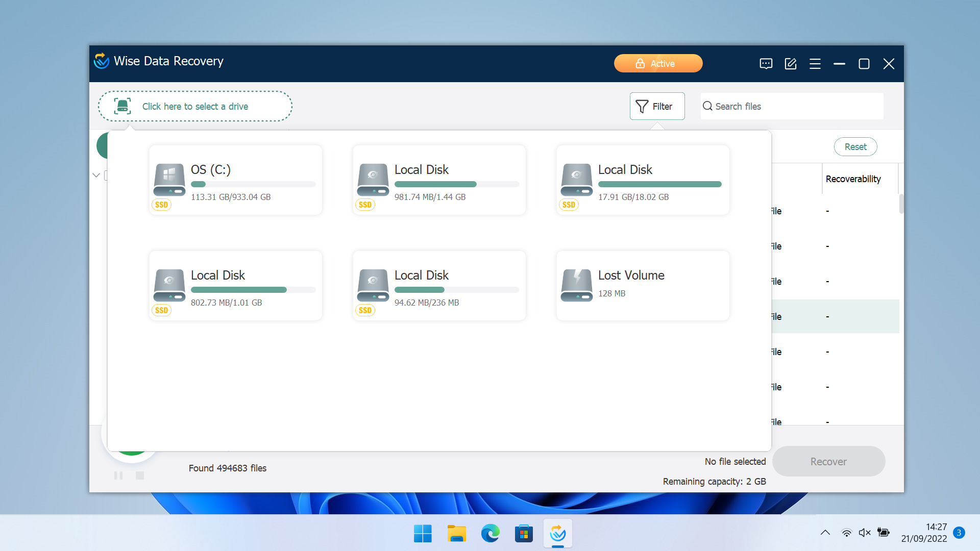Screenshot of Wise Data Recovery Software and photo recovery tools