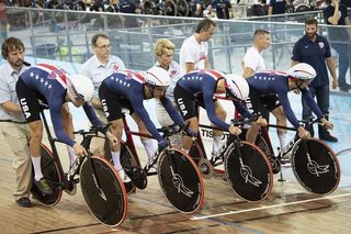 Ashton Lambie with the US men's Team Pursuit at the UCI Track World Cup in Milton