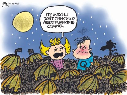Editorial Cartoon U.S. qanon trump peanuts great pumpkin