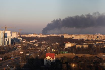 Smoke from Russian strikes on Lviv