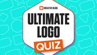 ultimate logo quiz text in a lozenge on a blue background