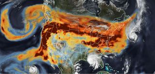 Wildfire smoke from California charges across the country, meeting hurricanes along the way.