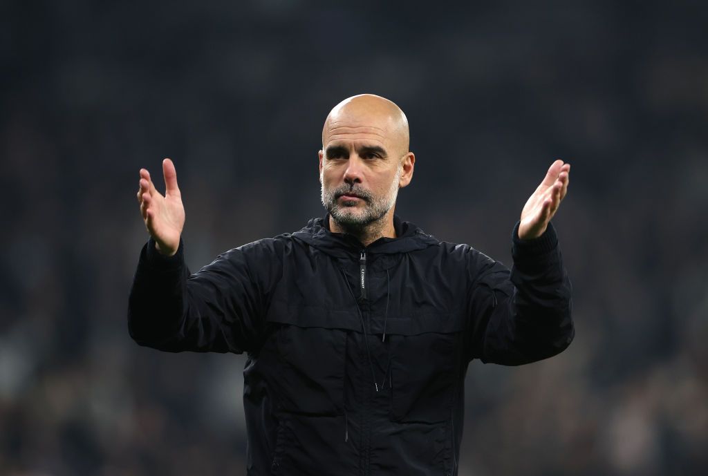 LISBON, PORTUGAL - NOVEMBER 05: Pep Guardiola, Manager of Manchester City, looks on during the UEFA Champions League 2024/25 League Phase MD4 match between Sporting Clube de Portugal and Manchester City at Estadio Jose Alvalade on November 05, 2024 in Lisbon, Portugal. (Photo by Gualter Fatia/Getty Images)