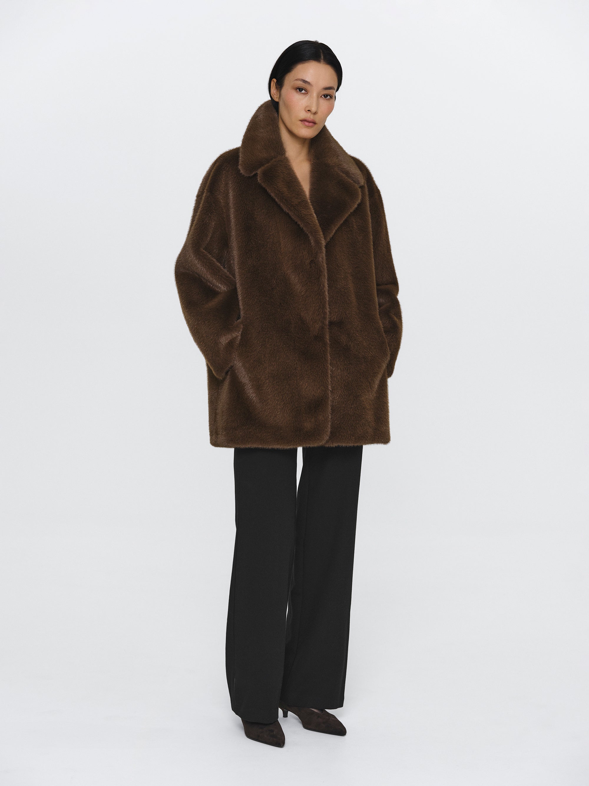 Varsity Faux-Fur Jacket, Brown