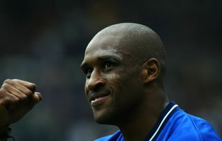 Brian Deane celebrates after scoring for Leicester City against Watford in August 2002.