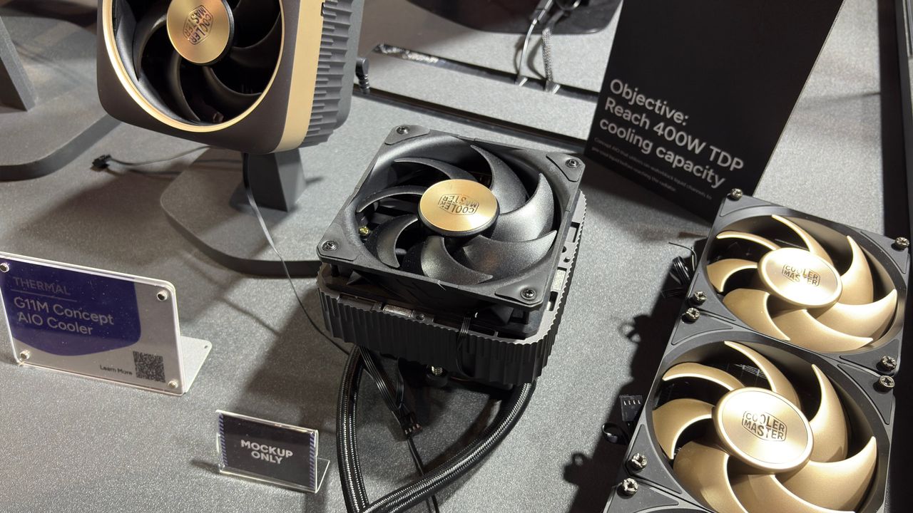 A photo of Cooler Master's G11M concept AIO CPU cooler, as displayed at Computex 2026