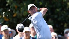 Rory McIlroy holds his finish on a drive