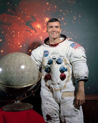 NASA portrait photo of Fred Haise, Apollo 13 crewmember and one of the first space shuttle pilots.