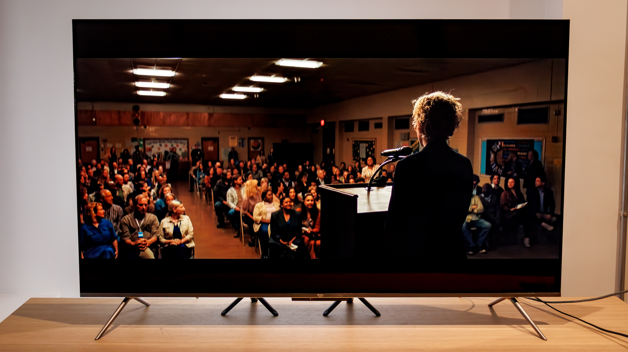 Amazon Fire TV Omni QLED Series TV (2025) on a table