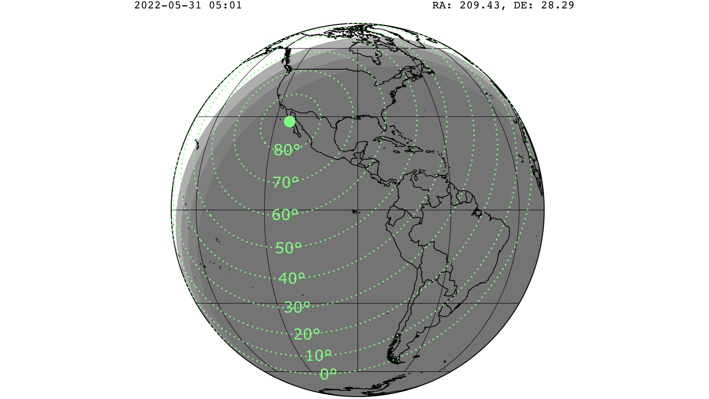 Mappa che mostra la possibilità di vedere la pioggia di meteoriti Tau Herclide.