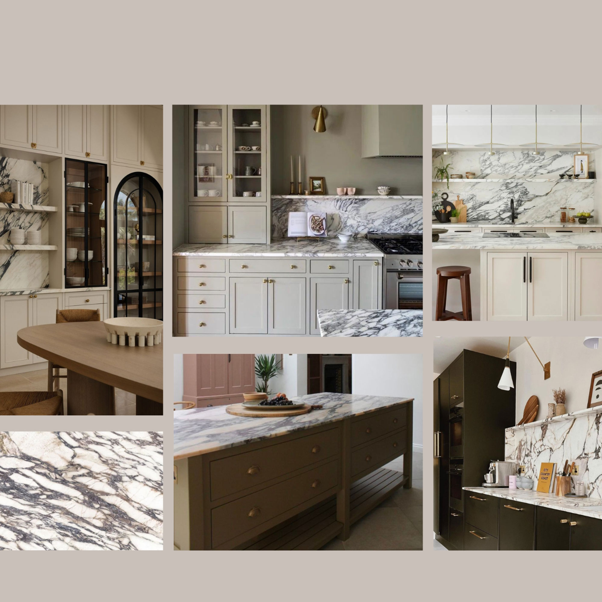 Mood board showing different kitchen surfaces