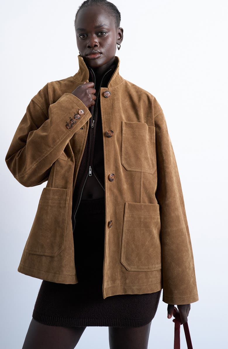 Faux Suede Shirt Jacket