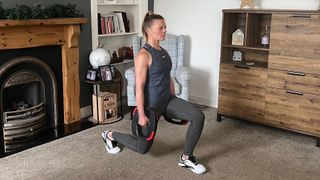 Personal trainer Lyndsey Hunter-Long performing a reverse lunge
