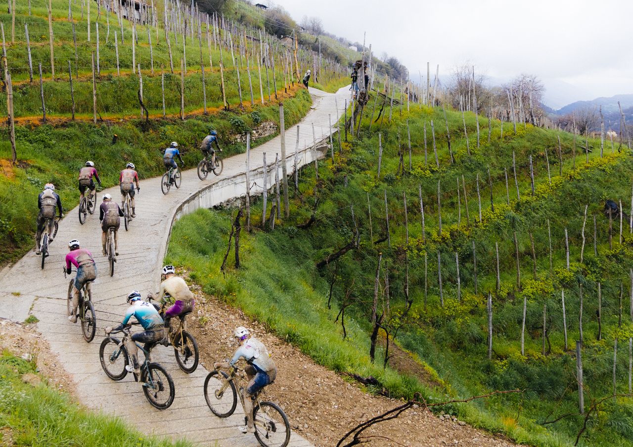 Men's leaders on a cement path