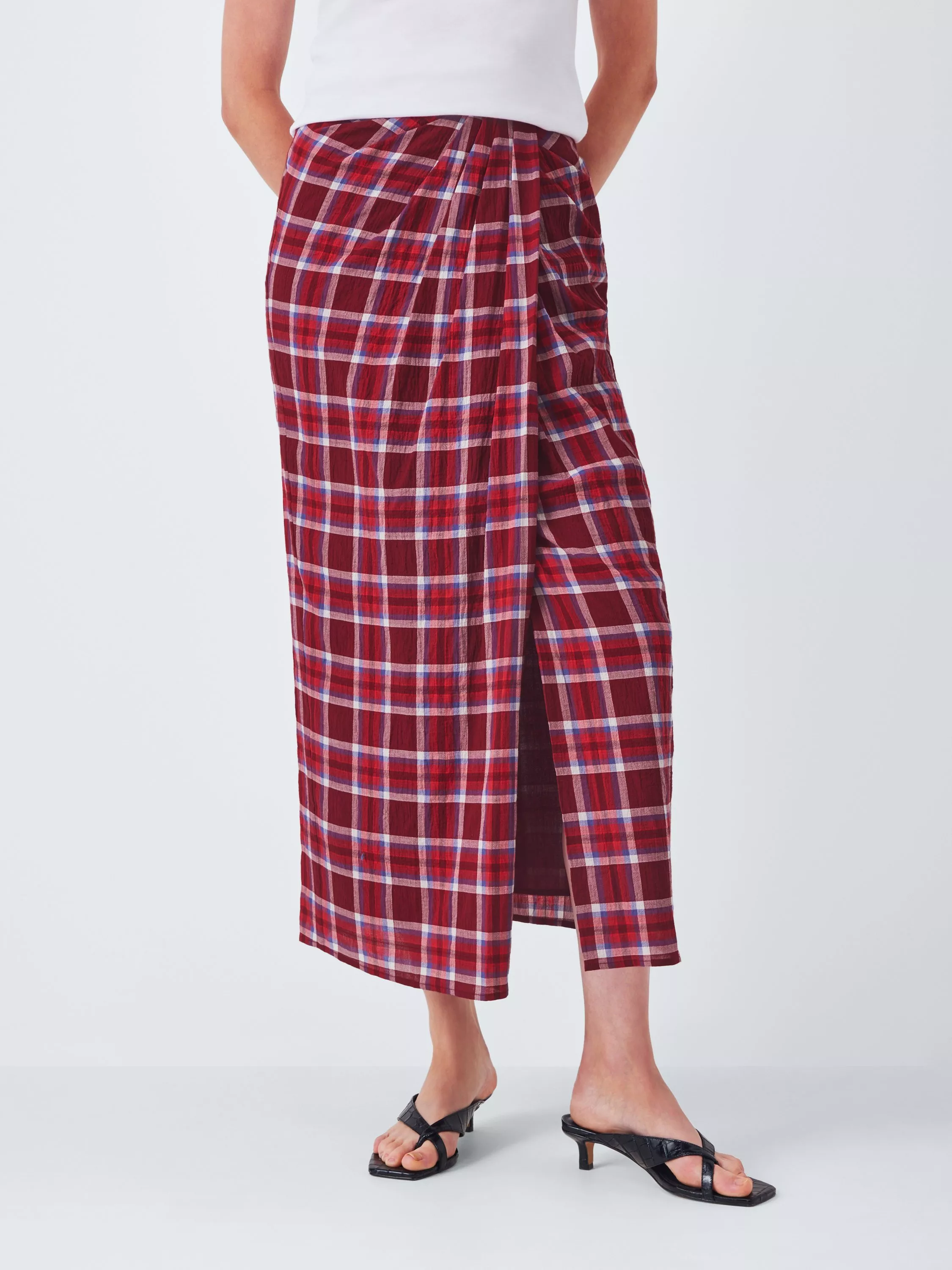 John Lewis Check Cotton Blend Midi Skirt