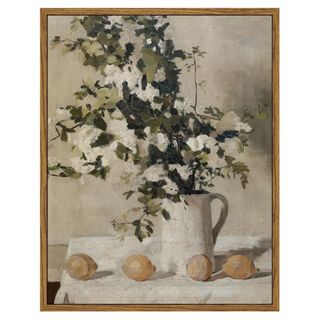 Vintage style artwork of white jug with lemons