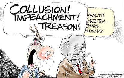 Political cartoon U.S. party politics Democrats GOP impeachment Russian collusion health-care tax reform