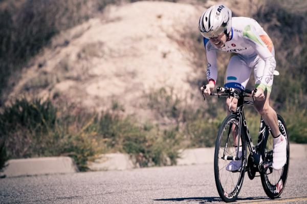Morgan Scmitt (Exergy) coming up the steep climb in third place.