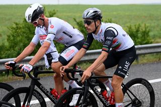 João Almeida rides alongside UAE Team Emirates teammate Brandon McNulty on stage 3 of the 2023 Giro d'Italia