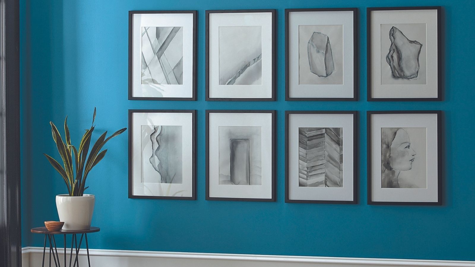 blue paint on a gallery wall