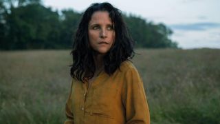 Julia Louis-Dreyfus looks to the right in a field in Tuesday