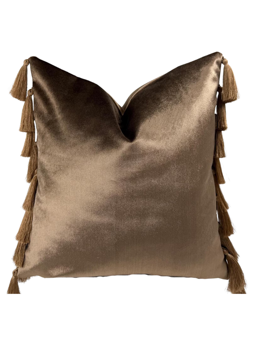 Golden Brown Velvet Cushion Cover with Tassels