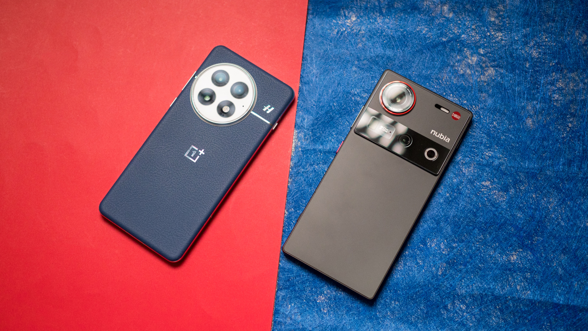 Nubia Z70 Ultra next to OnePlus 13 against a colorful background