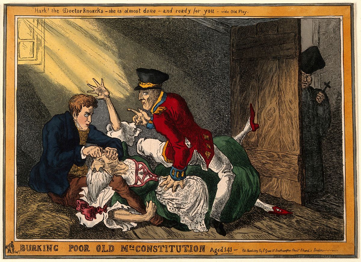 Researchers think the bones were buried in the 1850s, to avoid the penalties of a law restricting the grisly practice of &quot;anatomising&quot; – which culminated in 16 murders by William Burke and William Hare to sell the corpses for anatomical lectures.