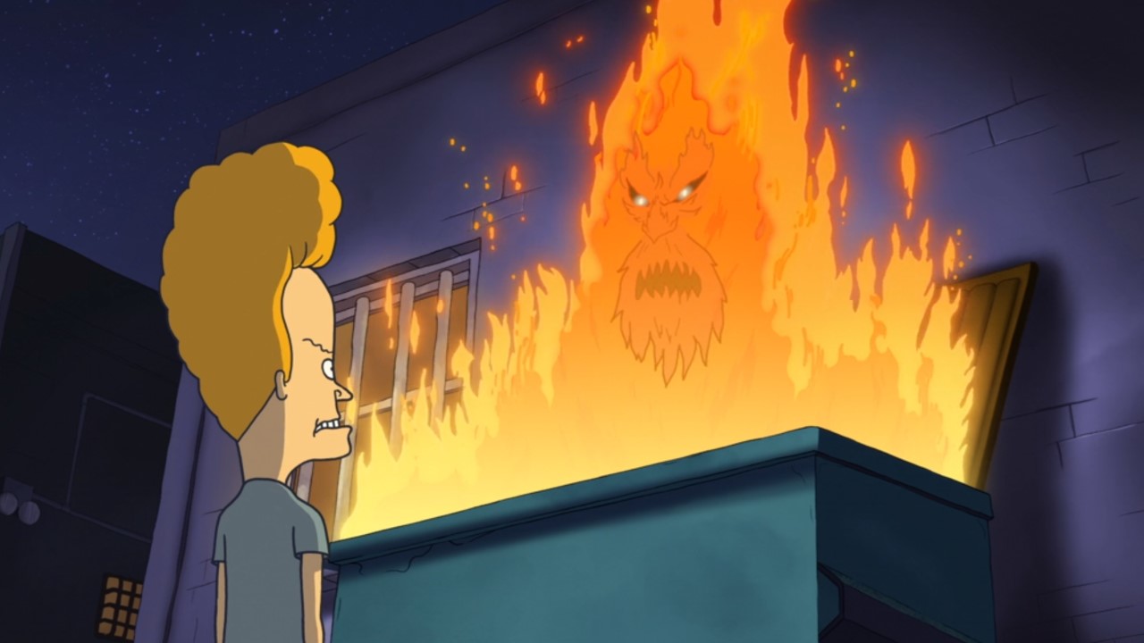 Beavis talks to the garbage fire in Beavis and Butthead