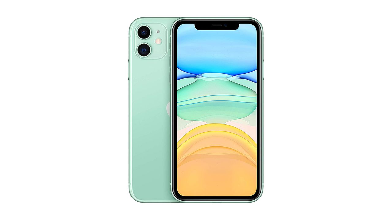 An iPhone 11 in green, from the front and back