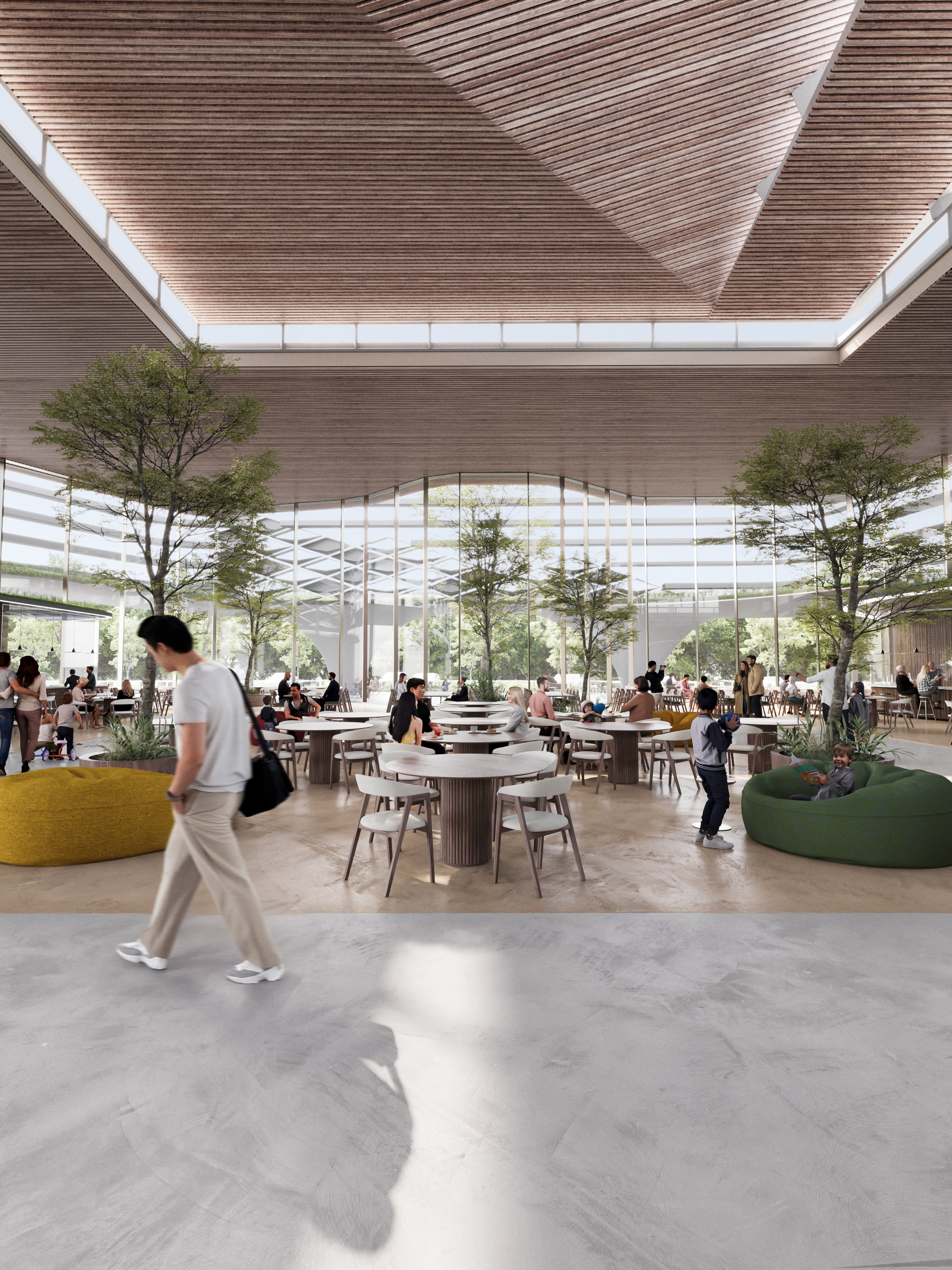 Render of the food hall at the LeShuttle terminal redesign