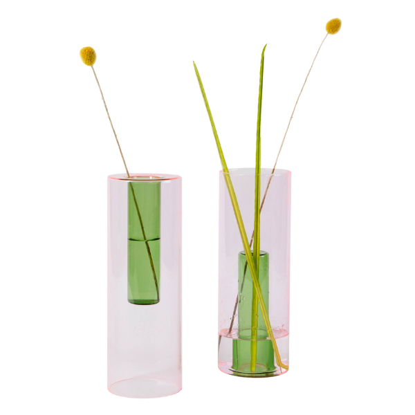Block Design, Reversible Glass Vase in Large in Pink and Green