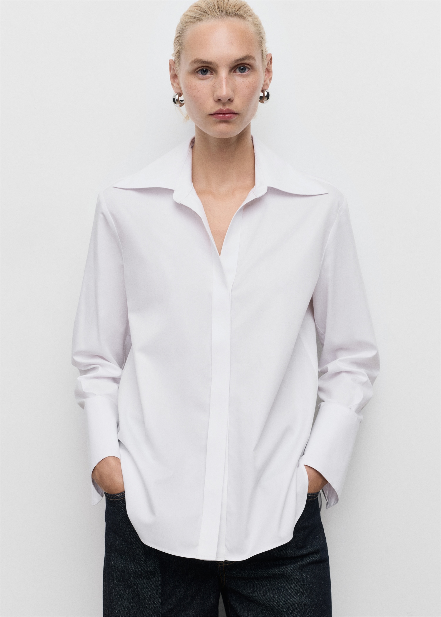 Shirt With Concealed Placket and Collar - Women | Mango Usa