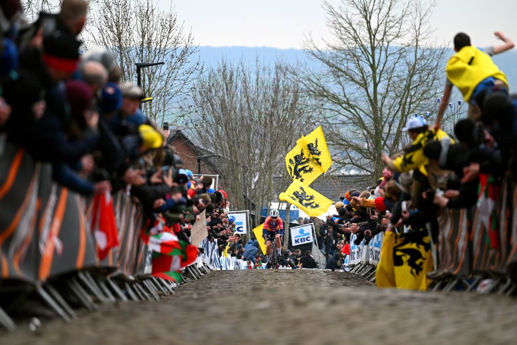 OUDENAARDE BELGIUM APRIL 02 Lotte Kopecky of Belgium and Team SD Worx competes during the 20th Ronde van Vlaanderen Tour des Flandres 2023 Womens Elite a 1566km one day race from Oudenaarde to Oudenaarde UCIWWT on April 02 2023 in Oudenaarde Belgium Photo by Luc ClaessenGetty Images