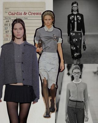 a collage depicting models wearing cardigans and crewneck sweaters
