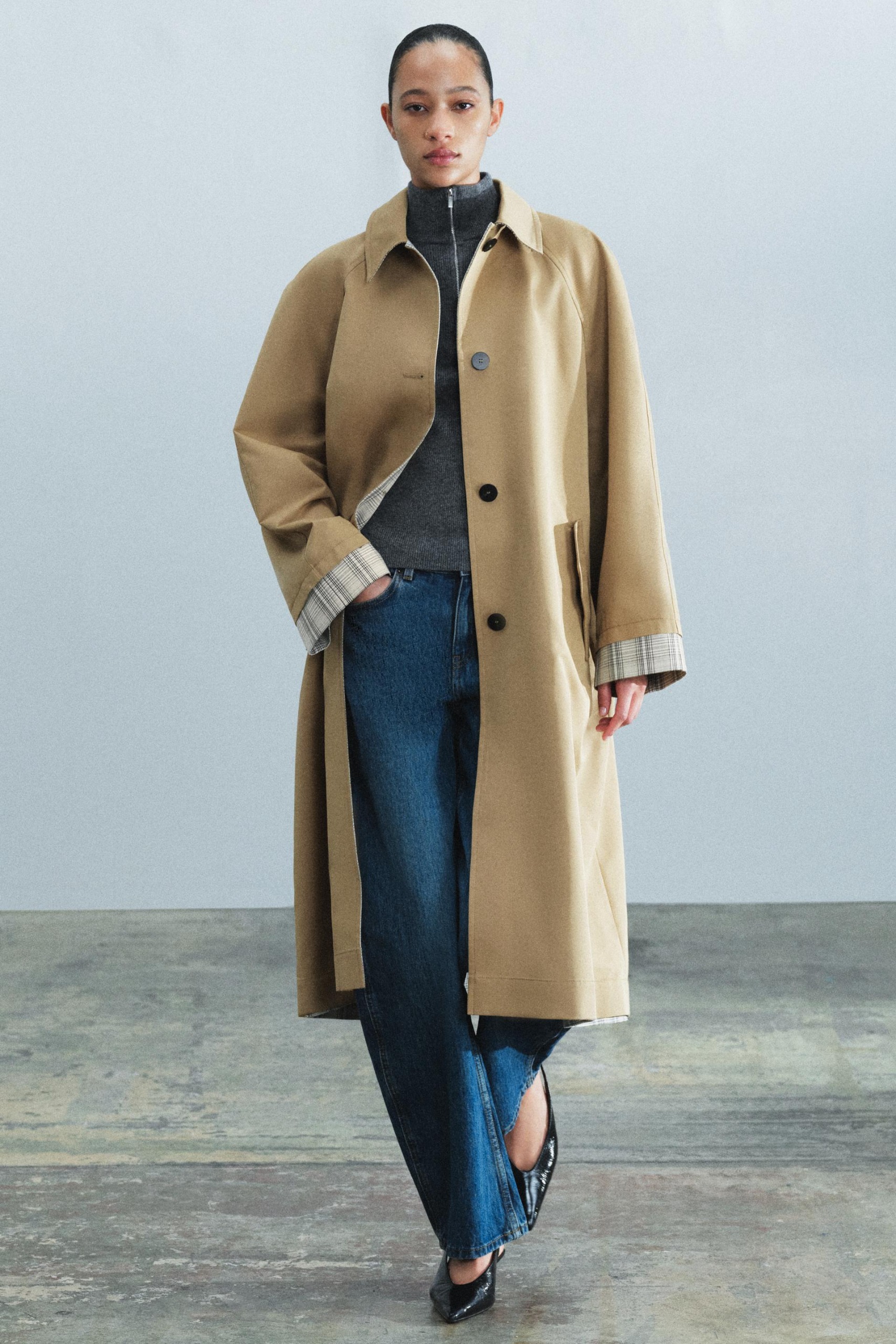 Zw Collection Reversible Long Trench Coat - Light Camel - Xs