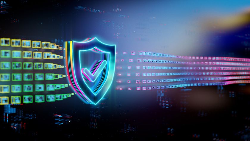 Digital shield icon hologram on future tech background