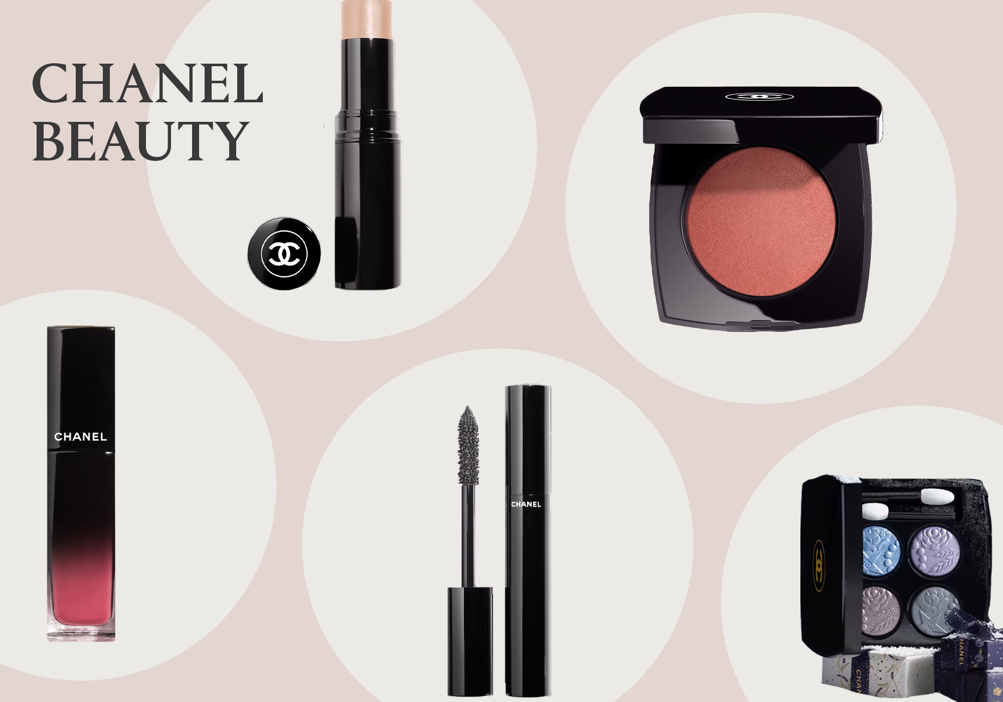 Collage of CHANEL beauty products