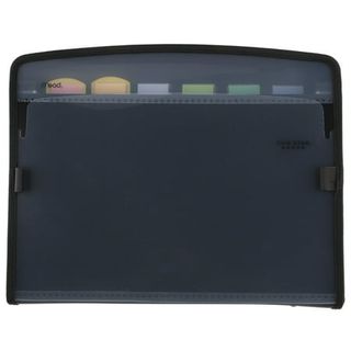 A black plastic expanding file with tab dividers