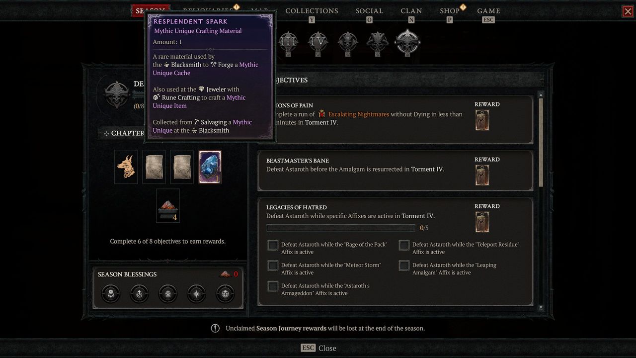 Diablo 4 Resplendent Sparks - Season Journey