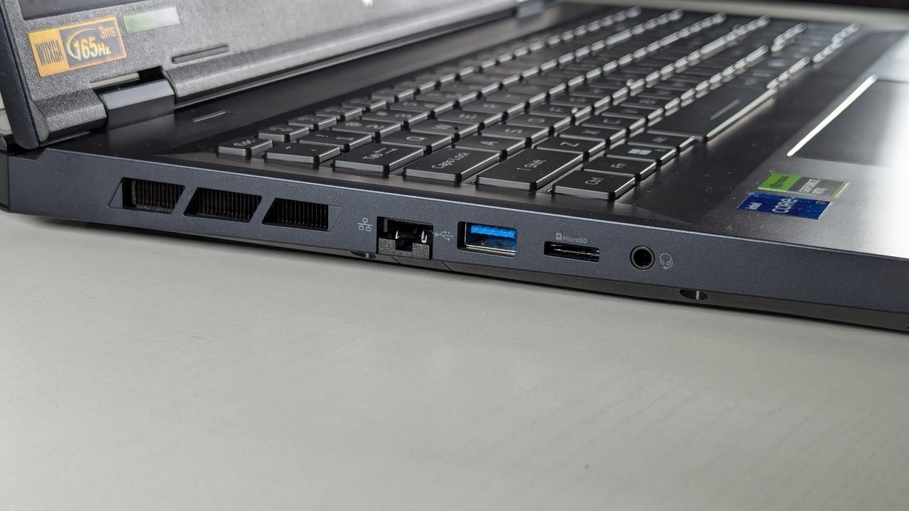 Close-up view of the ports on the left edge of the Acer Predator Helios Neo 18.