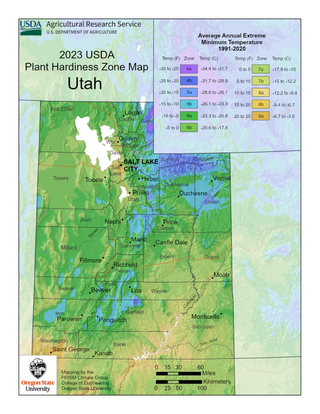 USDA Plant Hardiness Zone Map for Utah