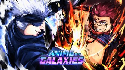 Press shot for Anime Galaxies codes showing two characters facing off as flames burst between them