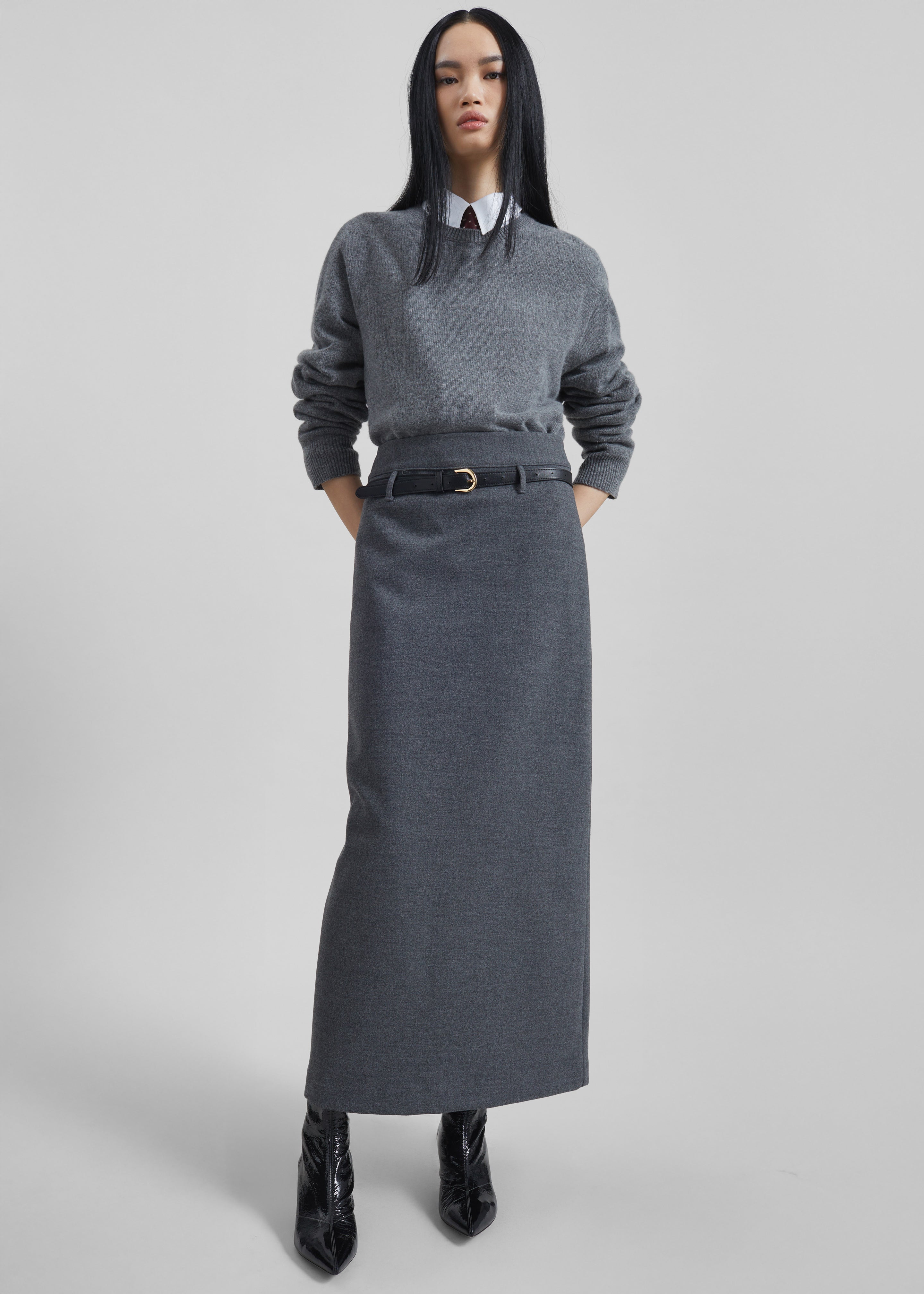 Mauvilly Belted Pencil Skirt - Gray