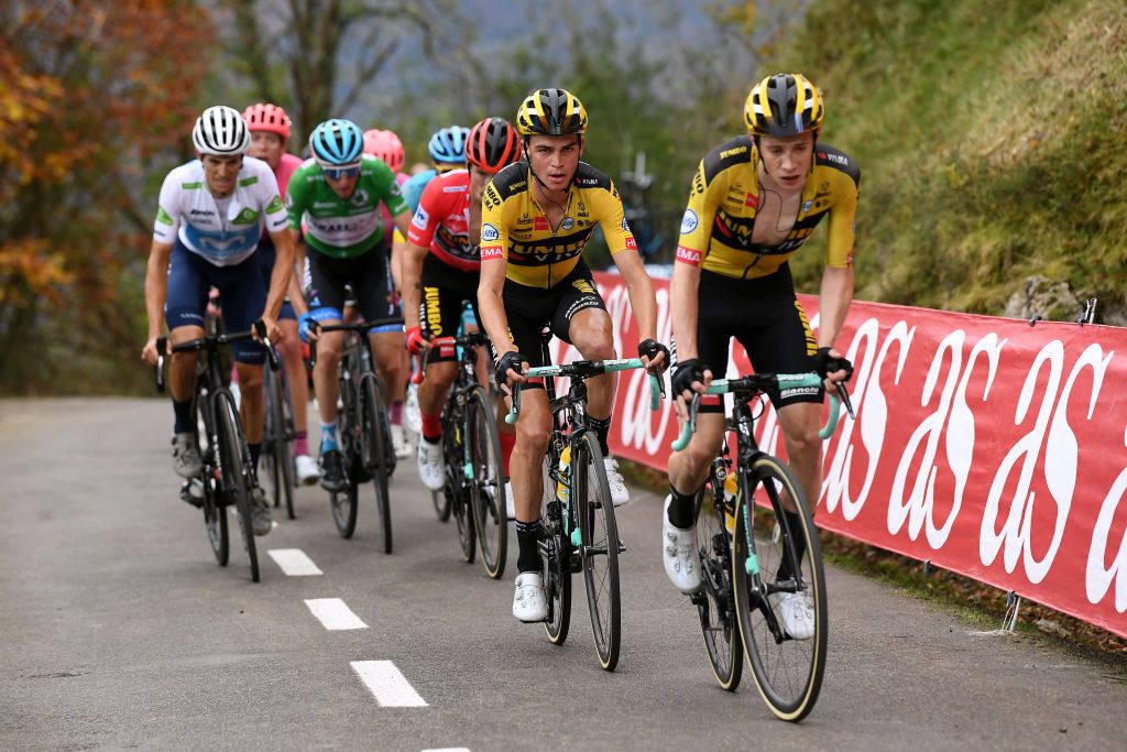 ALTODELANGLIRU SPAIN NOVEMBER 01 Sepp Kuss of The United States and Team Jumbo Visma Breakaway during the 75th Tour of Spain 2020 Stage 12 a 1094km stage from Pola de Laviana to Alto de lAngliru 1560m lavuelta LaVuelta20 La Vuelta on November 01 2020 in Alto de lAngliru Spain Photo by David RamosGetty Images