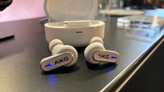 AKG N5 Hybrid wireless earbuds in white with case